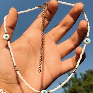 Bohemian Liuli Evil Eye Choker Necklace For Women White Glass Seed Beaded Neck